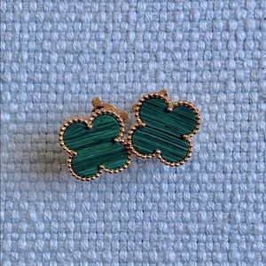 VCA van cleef malachite gold earrings alhambra